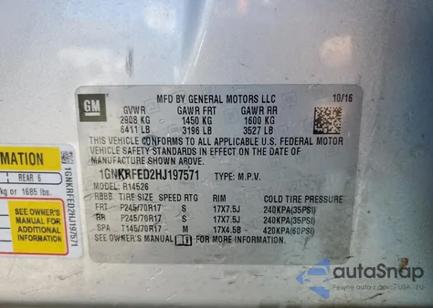 2017 Chevrolet Traverse Ls from USA, damaged, VIN 1GNKRFED2HJ197571